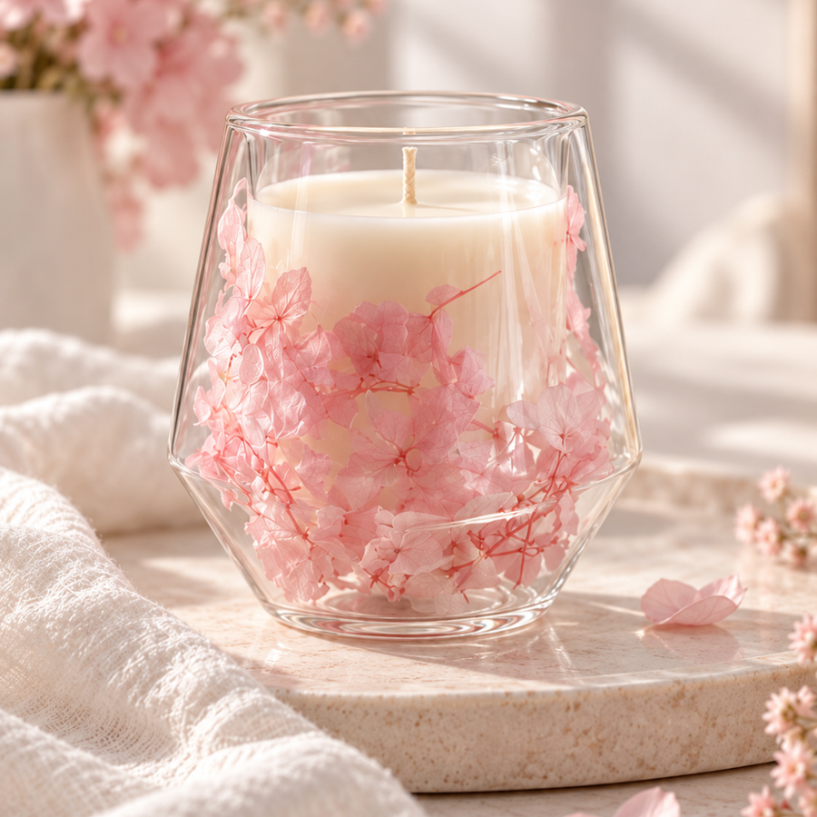 BOROSILICATE GLASS CANDLE JAR WITH FLOWERS - Eco Candle Project