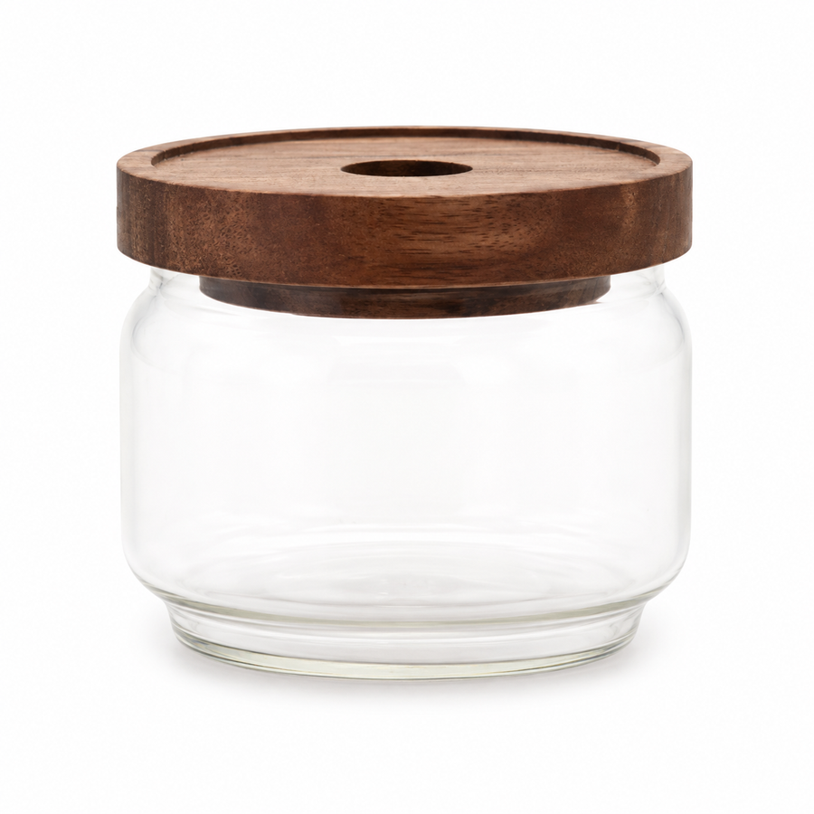 BOROSILICATE GLASS CANDLE JAR WITH BAMBOO LID (7 cm) - Eco Candle Project