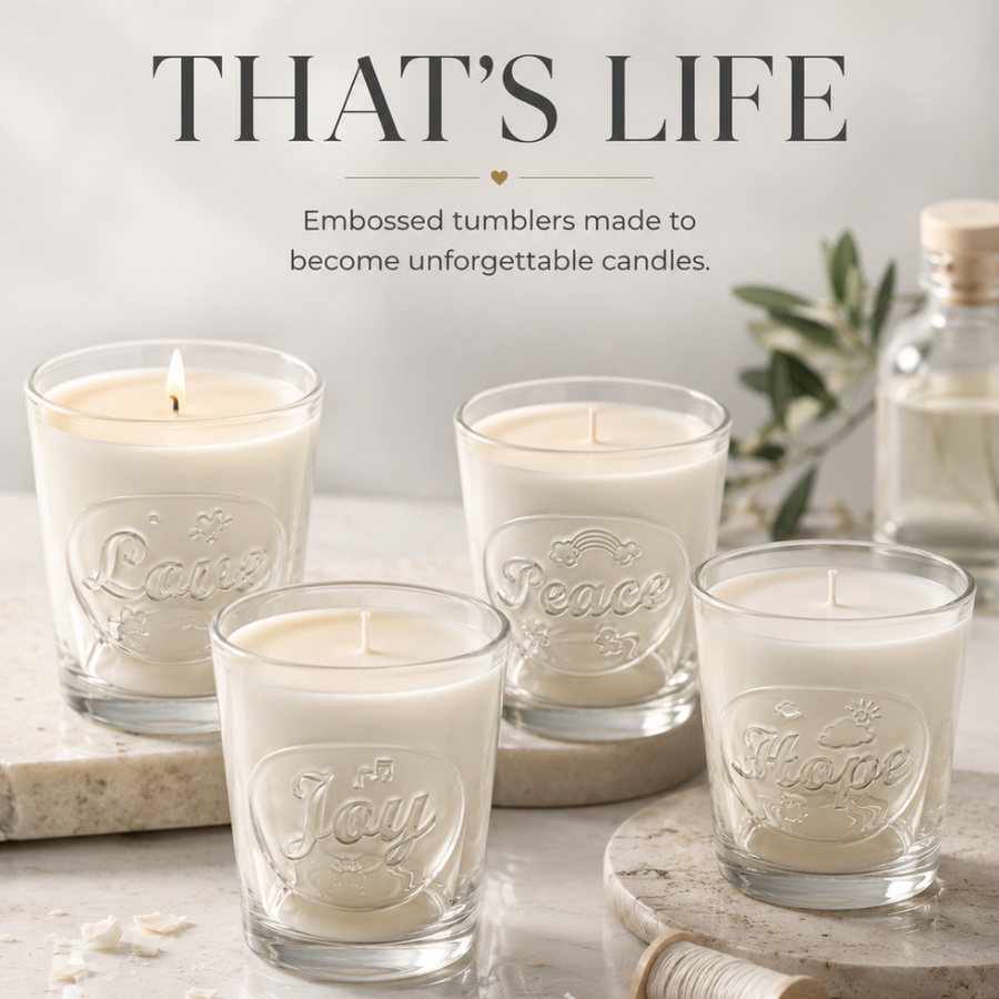 THAT'S LIFE "LOVE" — 38 CL EMBOSSED CANDLE GLASS · TUMBLER - Eco Candle Project 