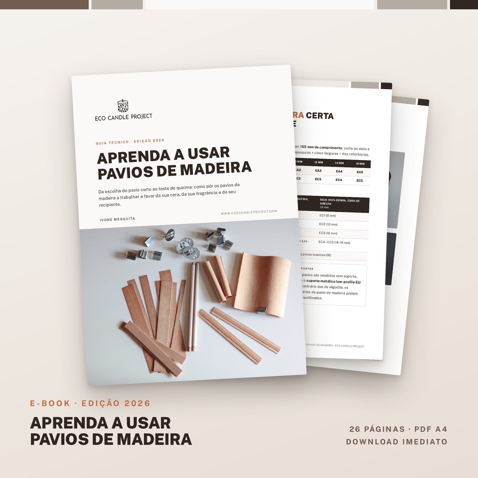 E-book Aprenda a Usar Pavios de Madeira, edição 2026 — Eco Candle Project