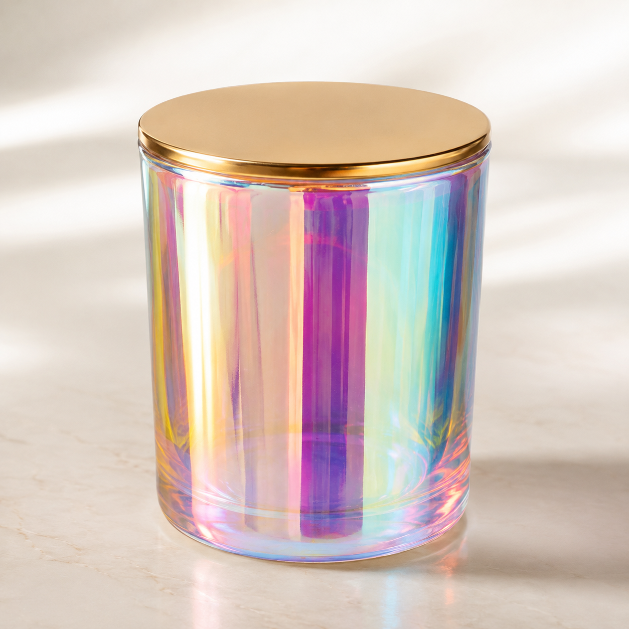 IRIDISCENT CANDLE GLASS WITH METAL LID (430 ML ) - Eco Candle Project 