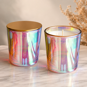 IRIDISCENT CANDLE GLASS WITH METAL LID (430 ML )