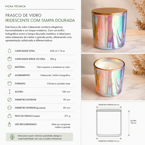 IRIDISCENT CANDLE GLASS WITH METAL LID (430 ML )