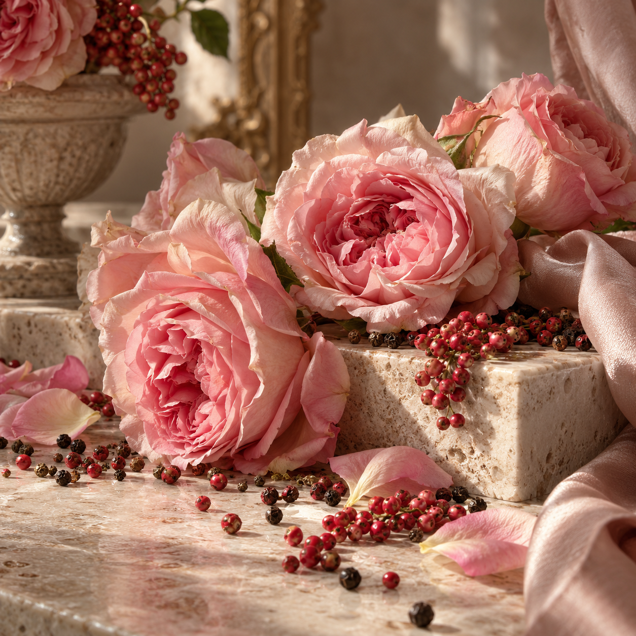 CAPULLOS DE ROSA Y PIMIENTA ROSA